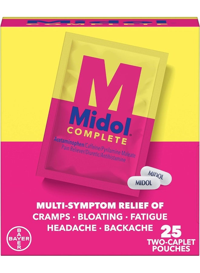 Midol Complete Caplets with Acetaminophen for Menstrual Symptom Relief - 50 Count (25 Pouches of 2), On The Go Menstrual Pain Relief - Image 1